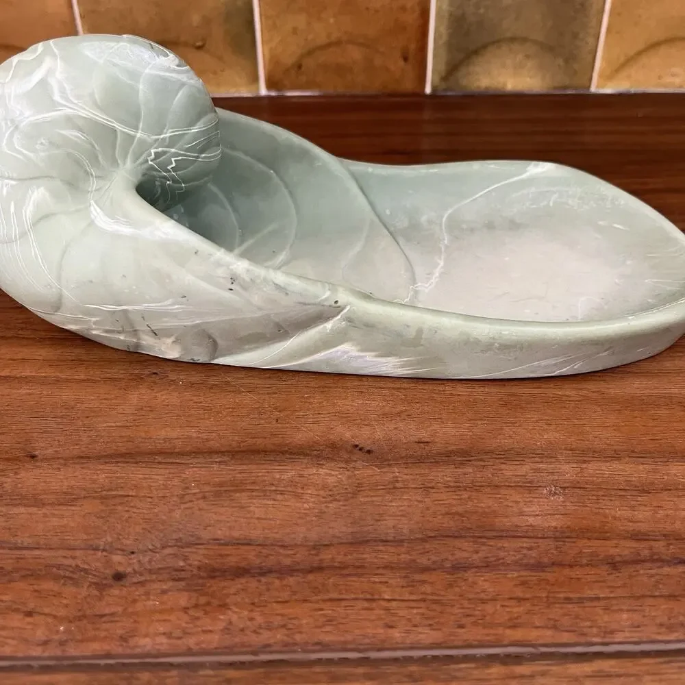 Vintage Dina Nautilus Shell Soapstone Dish Tray Light Green